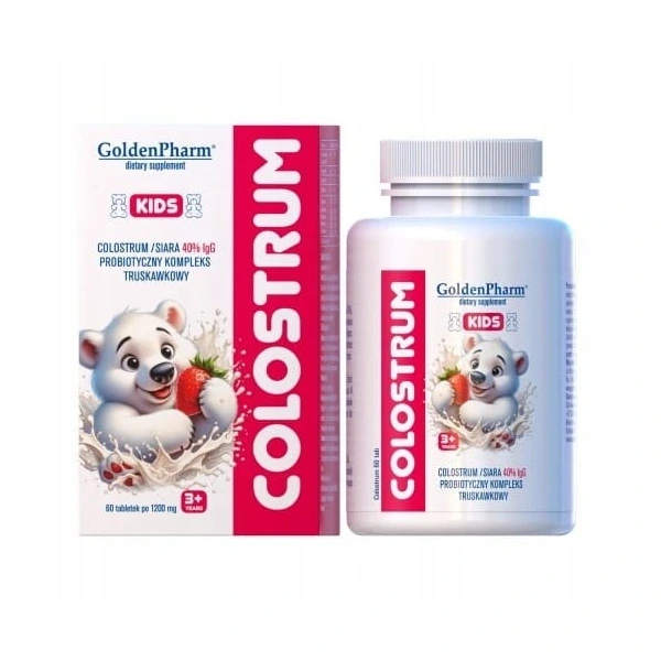 GoldenPharm Colostrum Kids 60 tabletek o smaku truskawkowym