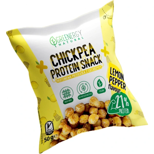 Greenergy przekąska proteinowa z ciecierzycy o smaku cytryny i pieprzu 50 g