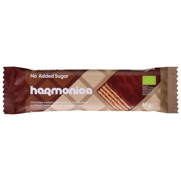 Harmonica wafelek z samopszy z kremem mleczno  kakaowym w polewie z mlecznej czekolady bez dodatku cukrów bio 40 g