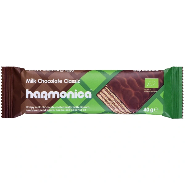 Harmonica wafelek z samopszy z kremem mleczno  kakaowym w polewie z mlecznej czekolady bio 40 g