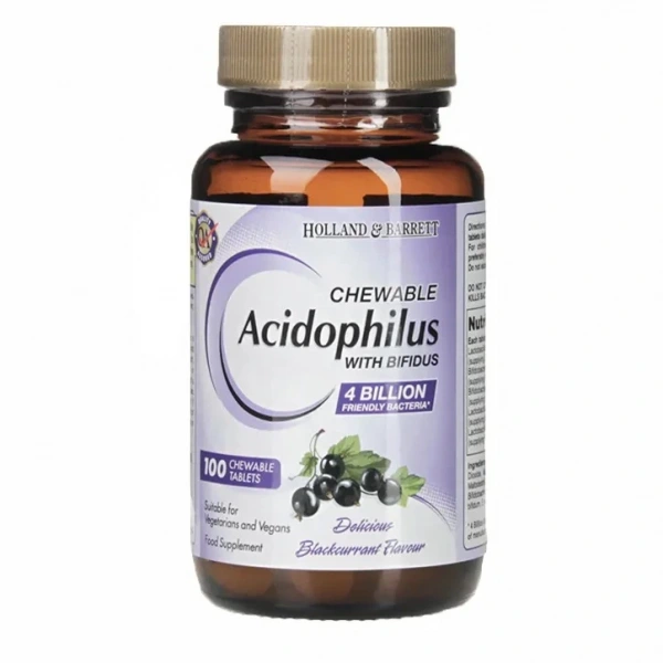 Holland & Barrett Acidophilus z Bifidus o smaku czarnej porzeczki (100 tabl.)