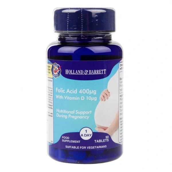 Holland & Barrett Folic Acid - Kwas foliowy + Witamina D3 (90 tabl.)