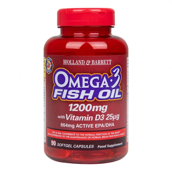 Holland & Barrett Omega 3 Fish Oil 1200 mg with Vitamin D3 (90 kaps.)