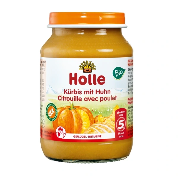 Holle dynia z kurczakiem bez dodatku cukrów bezglutenowe od 5 miesiąca bio 190 g (słoik)