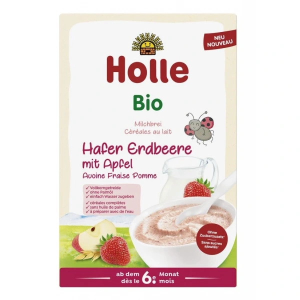 Holle kaszka owsiana mleczna truskawkowo  jabłkowa bez dodatku cukrów od 6 miesiąca bio 250 g