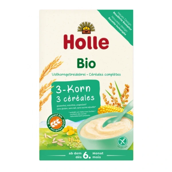 Holle kaszka pełnoziarnista 3 zboża bez dodatku cukrów bezglutenowa od 6 miesiąca bio 250 g