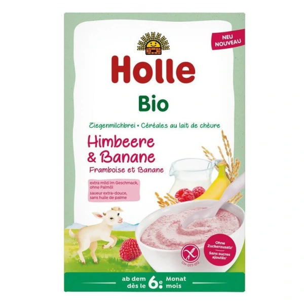 Holle kaszka ryżowa mleczna malinowo  bananowa bez dodatku cukrów bezglutenowa od 6 miesiąca bio 200 g
