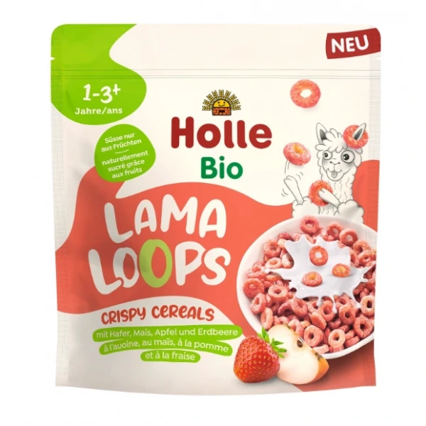 Holle kółeczka zbożowe jabłkowo  truskawkowa lama bez dodatku cukrów od 1 roku bio 125 g