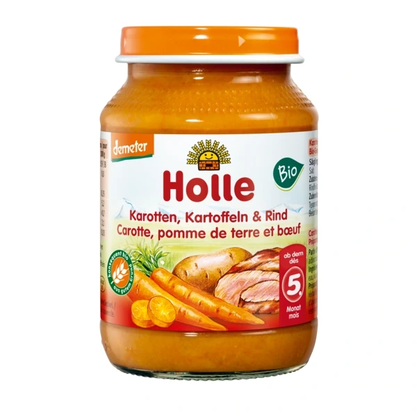 Holle marchew  ziemniak  wołowina bez dodatku cukrów bezglutenowe od 5 miesiąca demeter bio 190 g (słoik)