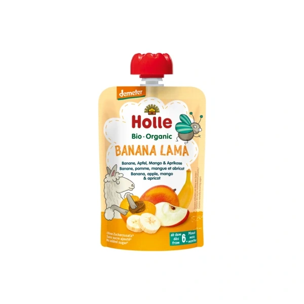 Holle mus bananowa lama (banan  jabłko  mango  morela) bez dodatku cukrów od 6 miesiąca demeter bio 100 g