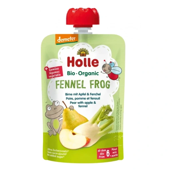 Holle mus koperkowa żaba (gruszka  jabłko  koper włoski) bez dodatku cukrów od 6 miesiąca demeter bio 100 g