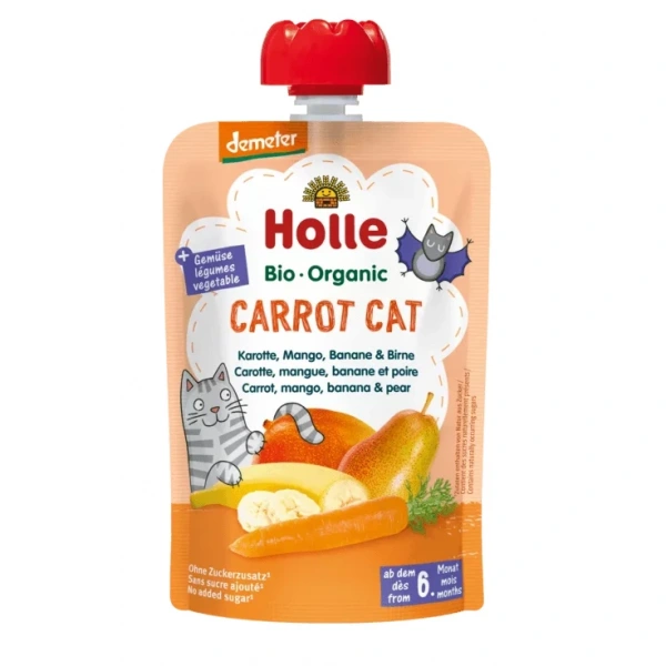 Holle mus marchewkowy kot (marchew  mango  banan  gruszka) bez dodatku cukrów od 6 miesiąca demeter bio 100 g