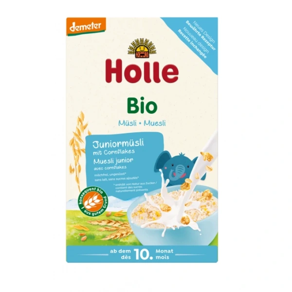 Holle musli junior z płatkami kukurydzianymi bez dodatku cukrów od 10 miesiąca demeter bio 250 g