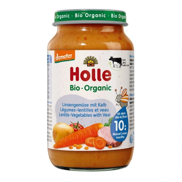Holle warzywa z cielęciną bez dodatku cukrów od 10 miesiąca demeter bio 220 g (słoik)