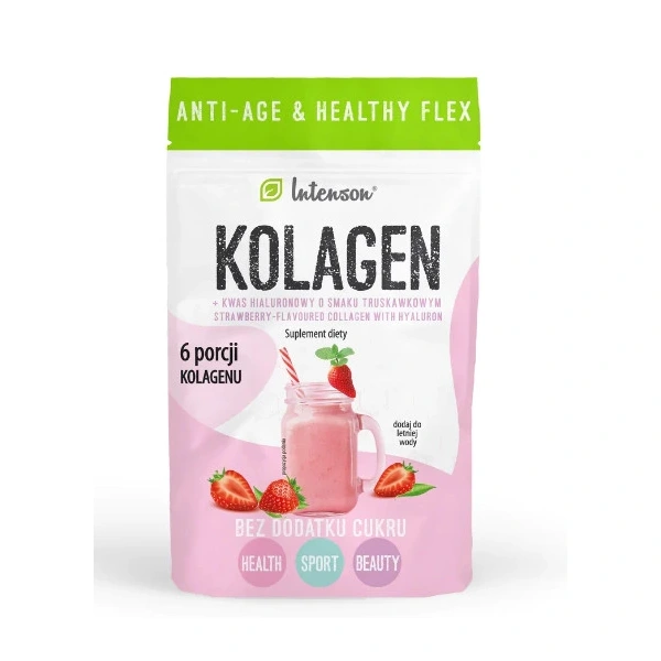 Intenson Kolagen + kwas hialuronowy + witamina C o smaku truskawkowym 60g