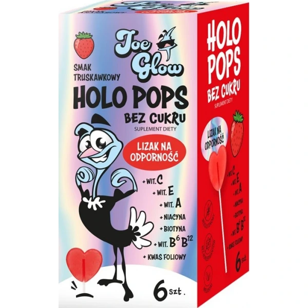 JOE GLOW HOLOPOPS Lizak na odporność truskawkowy  B/C ( 6szt) 36 g