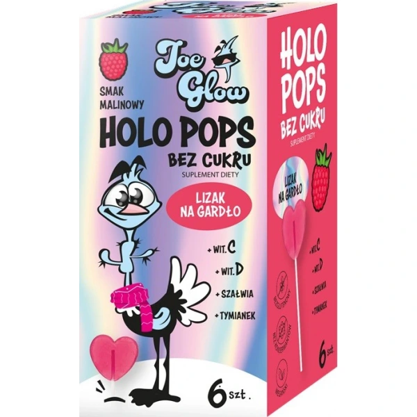 JOE GLOW HOLOPOPS lizak na gardło malinowy B/C (6szt) 36 g
