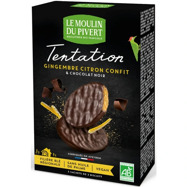Le moulin du pivert ciastka imbirowo  cytrynowe w gorzkiej czekoladzie bio 130 g