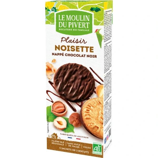 Le moulin du pivert ciastka z orzechami laskowymi oblane gorzką czekoladą bio 130 g