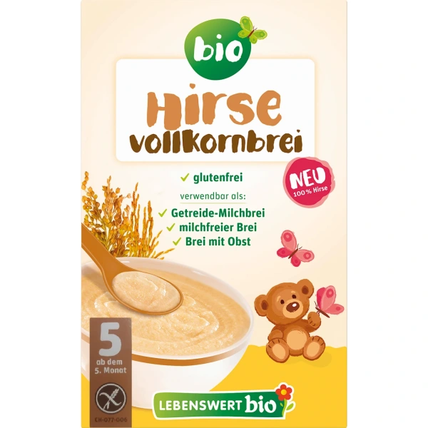 Lebenswert kaszka jaglana pełnoziarnista bez dodatku cukrów bezglutenowa od 5 miesiąca bio 225 g