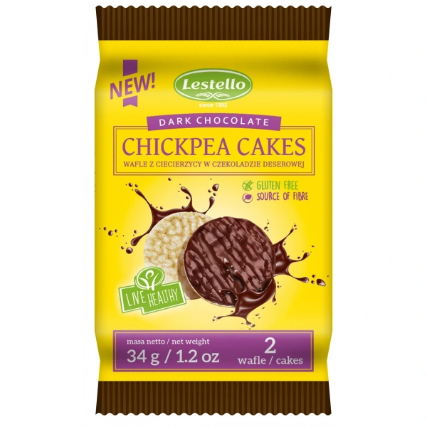 Lestello wafle z ciecierzycy w czekoladzie deserowej bezglutenowe 34 g