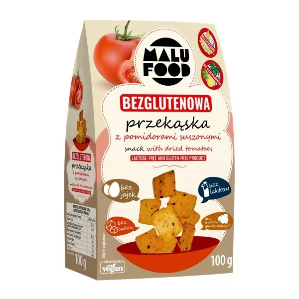MALU FOOD Przekąska Snacki z suszonymi pomidorami BEZGL. B/C 100g