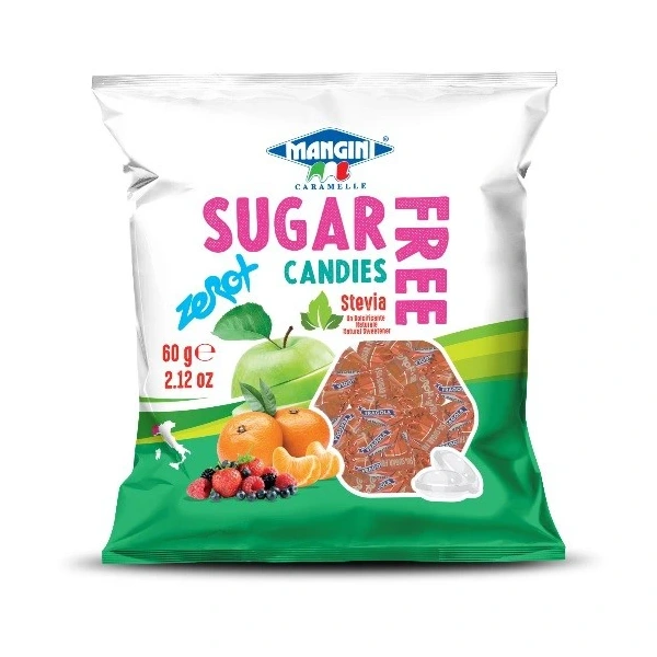 MANGINI Cukierki o smaku zielonego jabłka ze stewią bez cukru 60 g