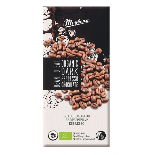 Meybona czekolada gorzka z kruszonymi ziarnami kawy espresso bio 100 g