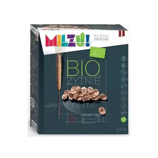 Milzu Płatki Żytnio-Owsiane Bez Dodatku Cukrów BIO 300 g