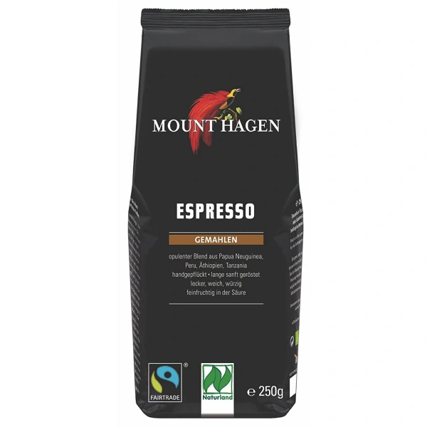 Mount hagen kawa mielona arabica 100 % espresso fair trade bio 250 g