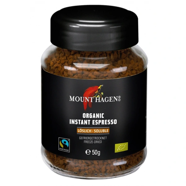 Mount hagen kawa rozpuszczalna liofilizowana arabica/robusta espresso fair trade bio 50 g