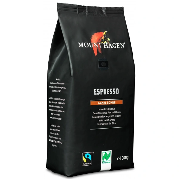 Mount hagen kawa ziarnista arabica 100 % espresso fair trade bio 1 kg