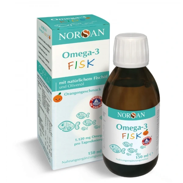 Norsan Omega-3 Fisk dla dzieci olej rybny 150 ml o smaku pomarańczowym