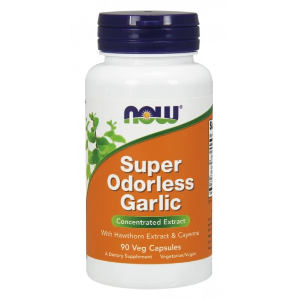 NOW FOODS Super Odorless Garlic - Czosnek Bezzapachowy + Głóg + Pieprz Cayenne (90 kaps.)