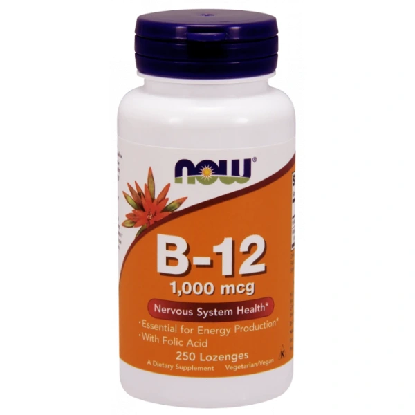 NOW FOODS Witamina B12 1000 mcg i Kwas Foliowy 100 mcg do ssania (250 tabl.)