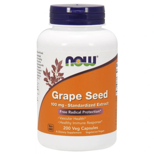 NOW FOODS Grape Seed - Wyciąg z nasion winogron 100 mg + Witamina C (200 kaps.)