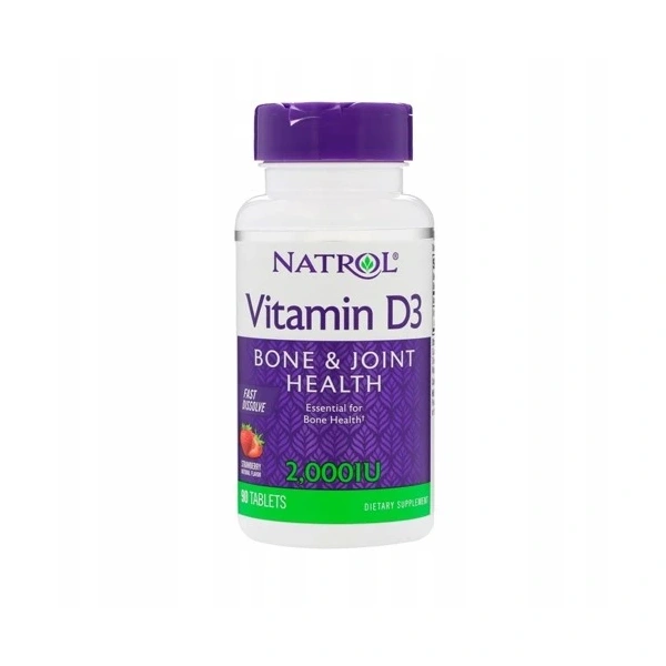Natrol Witamina D3 2000 iu 90 tabletek do ssania o smaku truskawkowym
