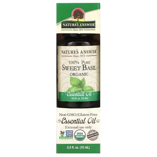 NATURE'S ANSWER 100% Pure Sweet Basil Organic Essential Oil - Olejek ze słodkiej bazylii (15 ml)