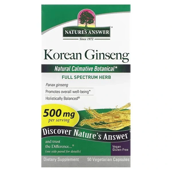 NATURE'S ANSWER Korean Ginseng 500 mg - Żeń-szeń koreański (50 kaps.)