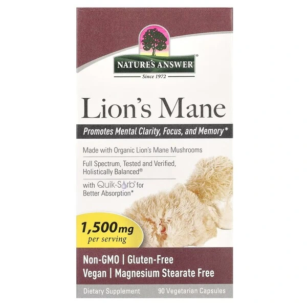 NATURE'S ANSWER Lion's Mane 1500 mg - Soplówka jeżowata (90 kaps.)