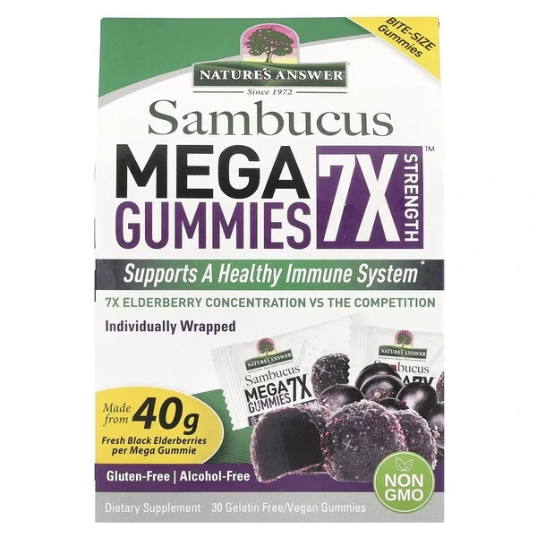 NATURE'S ANSWER Sambucus Mega Gummies 7X Strength Black Elderberry - Czarny bez (30 żelek)