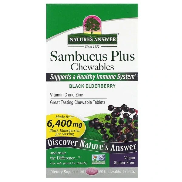 NATURE'S ANSWER Sambucus Plus Chewables Black Elderberry - Czarny bez (60 tabl.)