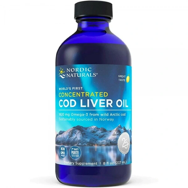 Nordic Naturals Concentrated Arctic Cod Liver Oil (Skoncentrowany olej z wątroby dorsza) 1620 mg 237 ml o smaku cytrynowym