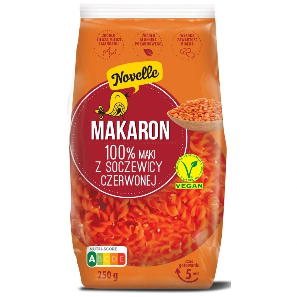 Novelle Makaron Proteinowy Z Soczewicy Czerwonej Świderki 250 g