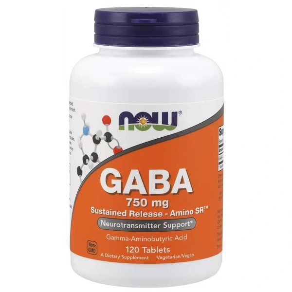 Now foods GABA - Kwas Gamma Aminomasłowy 750 mg o przedłużonym uwalnianiu (120 tabl.)