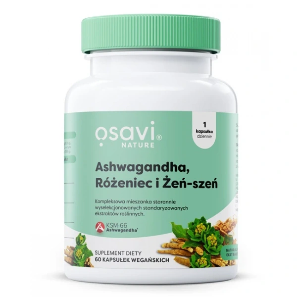 OSAVI Ashwagandha, Różeniec i Żeń-szeń (60 kaps.)