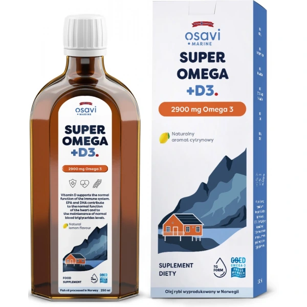 OSAVI Super Omega +D3, 2900 mg - smak cytrynowy (250 ml)