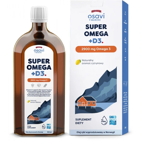 OSAVI Super Omega +D3, 2900 mg - smak cytrynowy (500 ml)