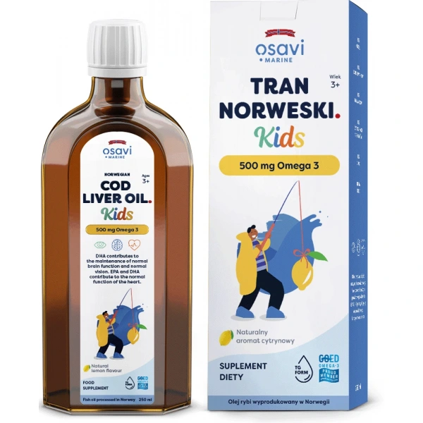 Osavi Tran Norweski Kids 500mg Omega 3 250ml o aromacie cytrynowym