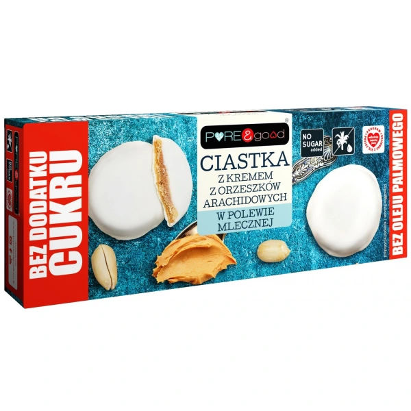 PURE and GOOD Ciastka z kremem orzechowym w polewie mlecznej bez dodatku cukru 128g